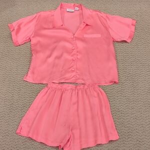 Vintage Victoria's Secret Coral 100% Silk Pajama Set